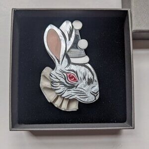 MukkaChunks Pierrot Bunny Portrait acrylic brooch rabbit costume